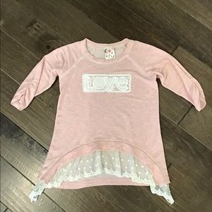 Jenna and Jessie heather pink top with lace detail